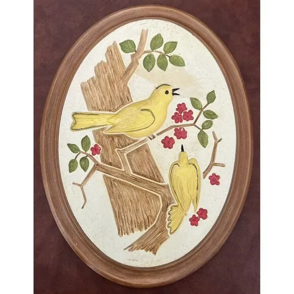 Vintage 3D Birds of‎ America Chalk Ware Wall Plaques Set (4) Cardinal Robin